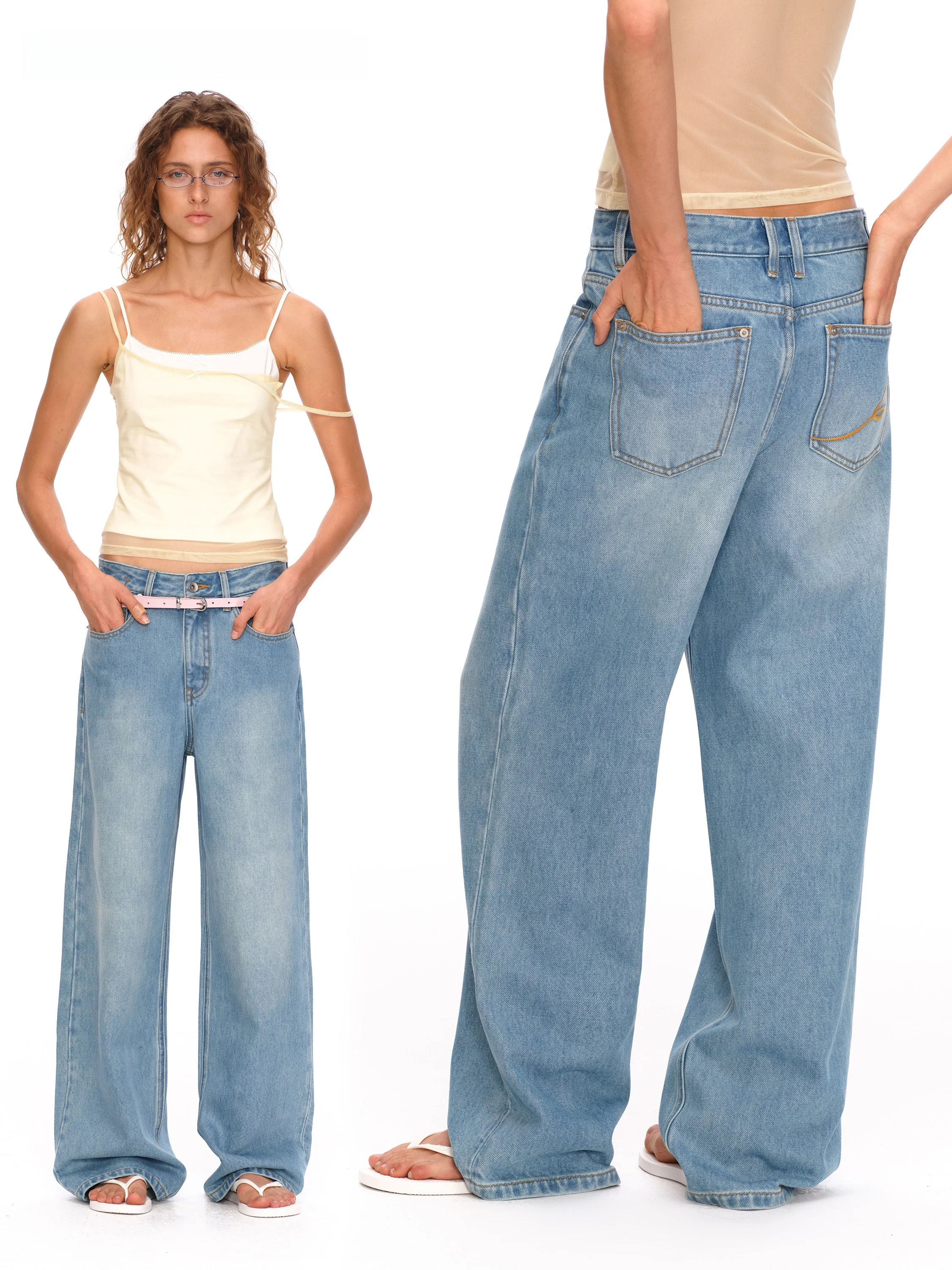 

True by Nature Vintage Waed Loose Wide Leg Jeans Women's Straight Cut Trousers Comfortable Breathable Cotton Casual Pants