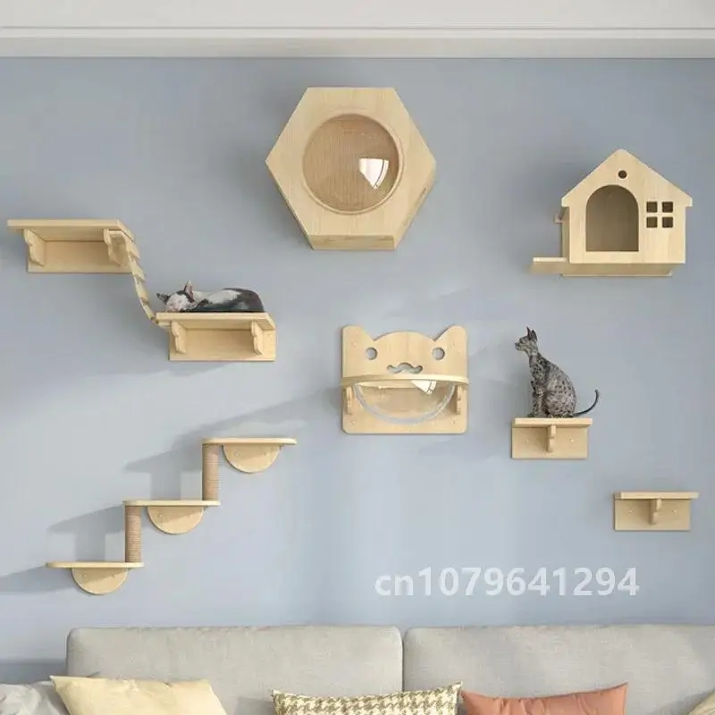 

Wooden Wall Climbing Set for Cat, Tree Tower, Training Supplies, DIY, Cat Villa, Harmless Materials, Pet Accessories Products