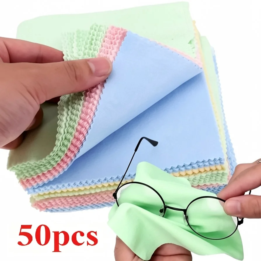 50/100pcs Microfiber Cleaning Cloths for Glasses, Camera Lenses & Smartphone Screens - Soft, Thick in Assorted Pastel Colors
