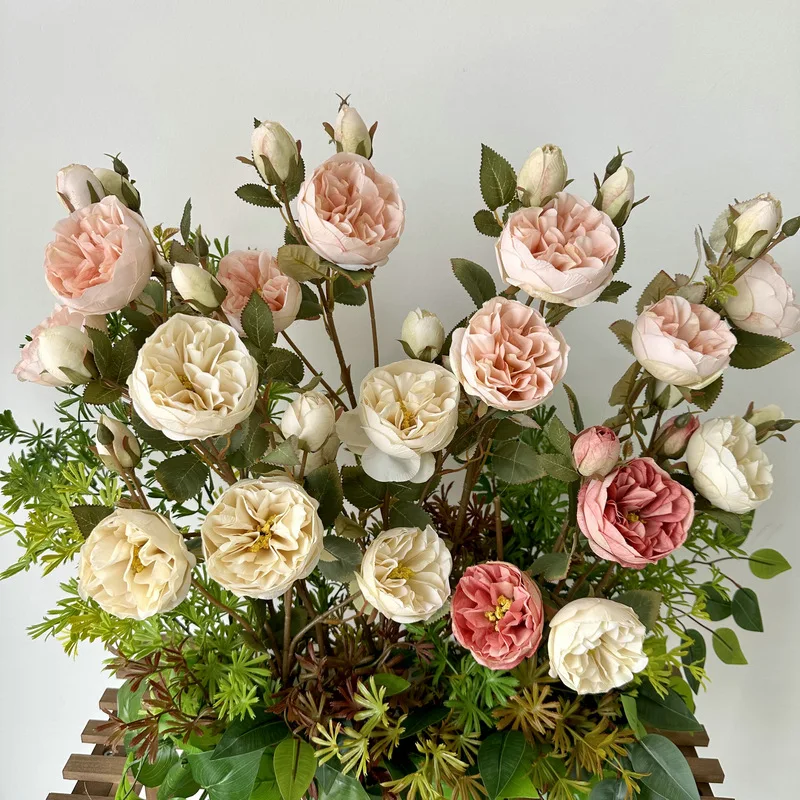 

4 heads of autumn color Austin artificial flowers Austin roses living room decoration artificial flowers wedding arrangement