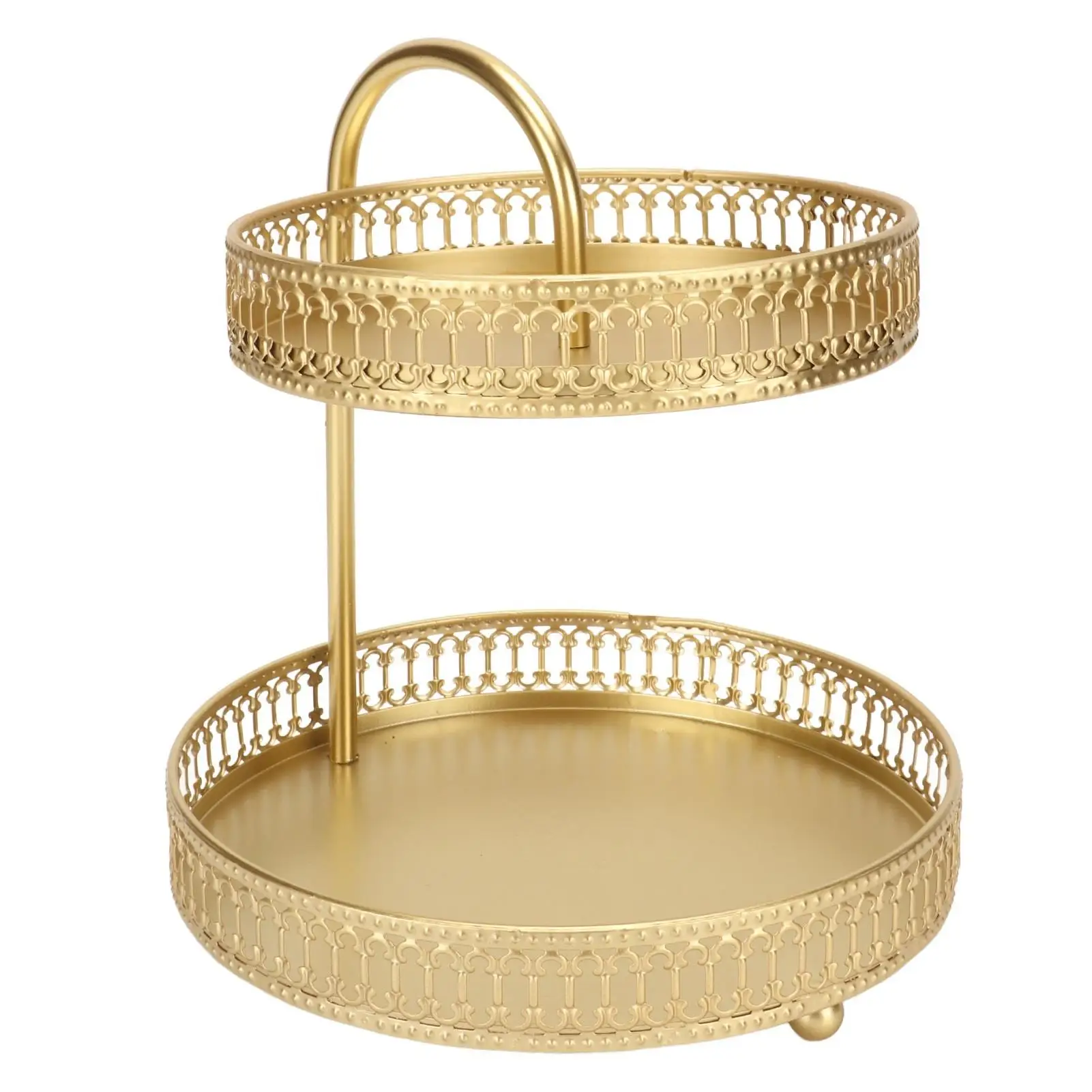 Elegant 2-Tier Gold Metal Cupcake Stand - Durable Multi-Purpose Fruit Tray for Parties & Events