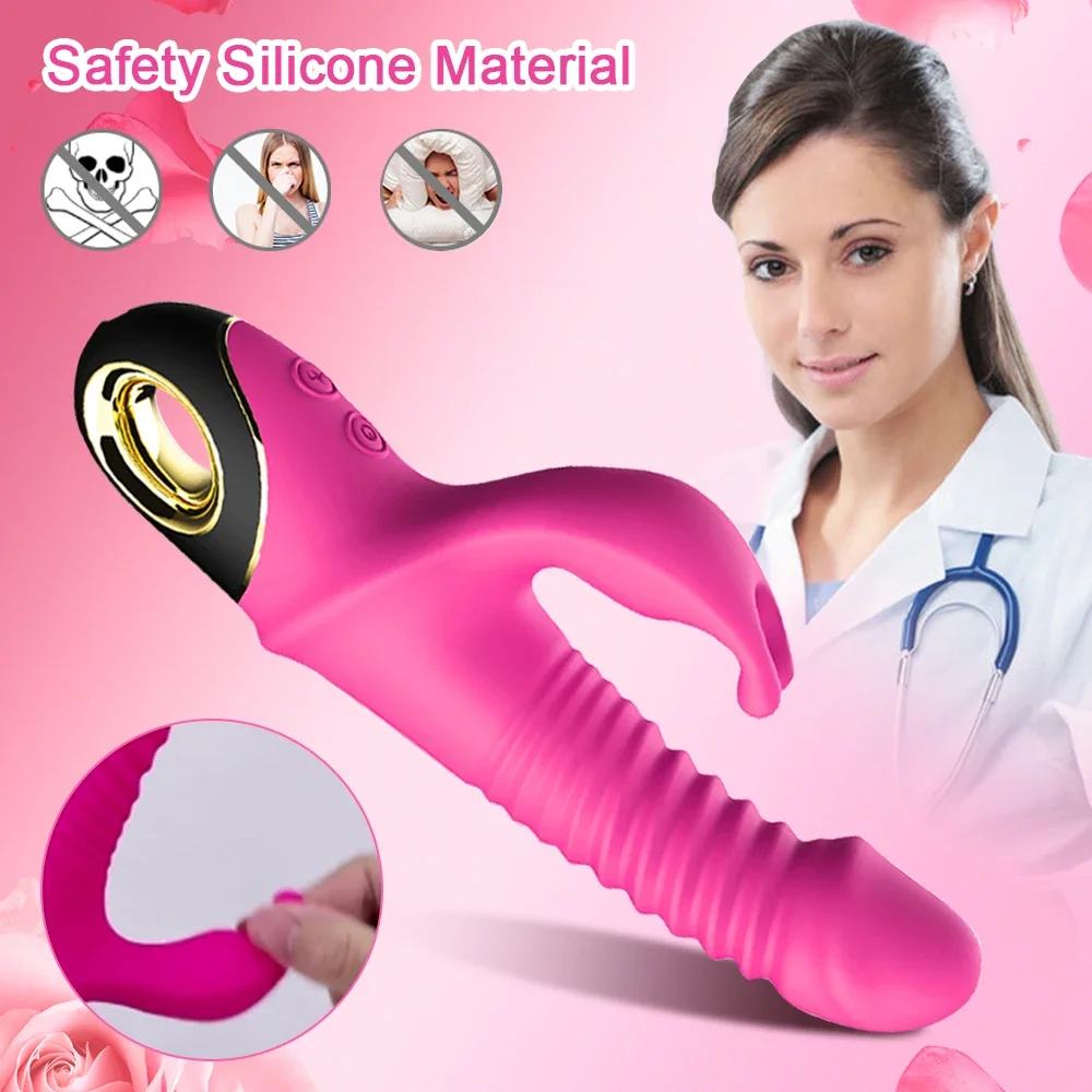 2 in 1 Rabbit Vibrator Automatic Telescopic Rotation G-Spot Clitoris Stimulator Female Dildo Sex Toys Goods for Women Adults 18