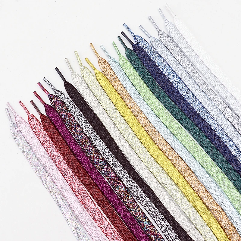 1 Pair Glitter Colorful Flat Shoelaces 1CM Width Durable Laces for Athletic Running Sneakers Shoes And Boots All-Season Wear