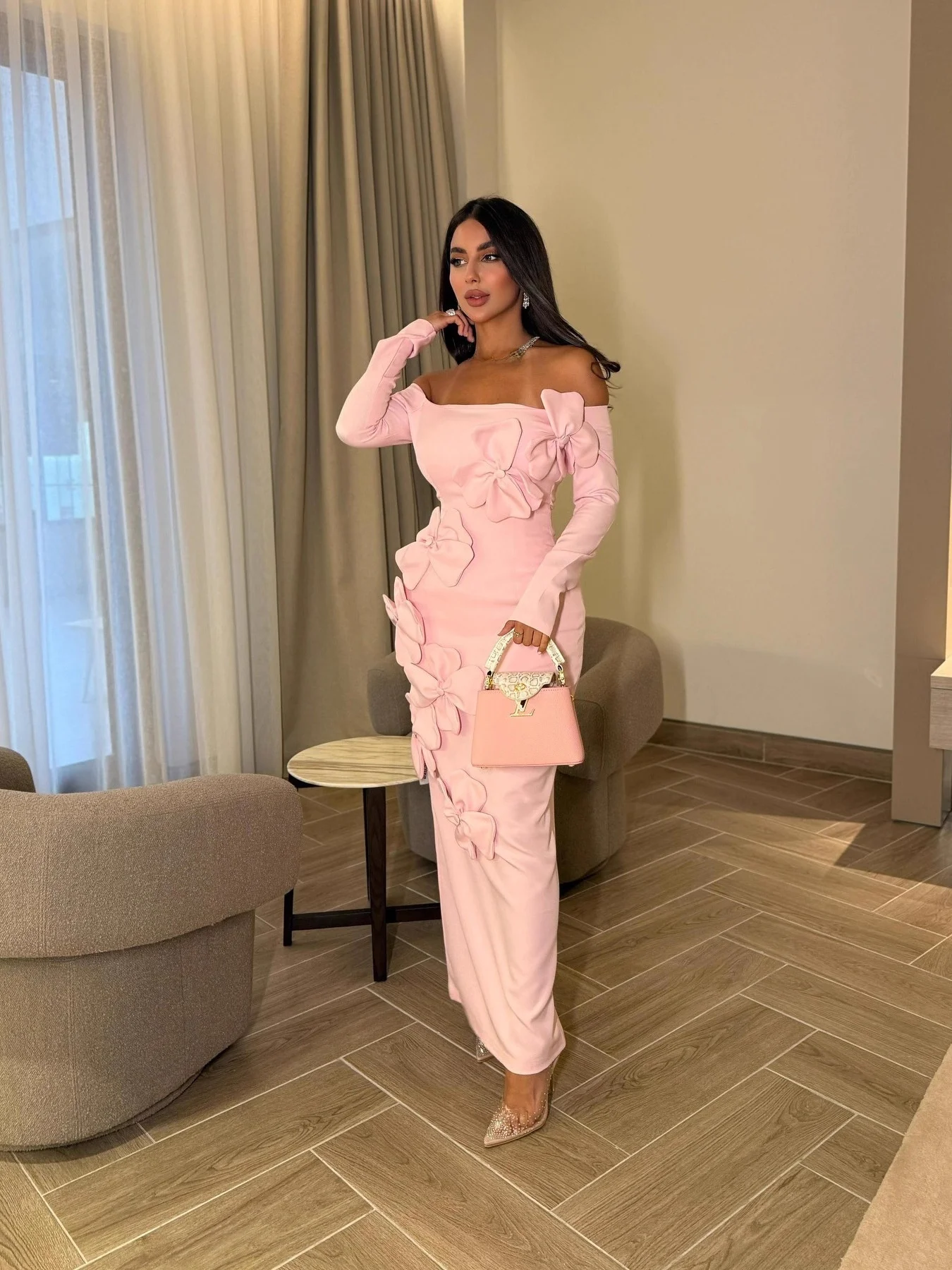

Spring Summer Sexy Bodycon Long Sleeve Floral 3D One Shoulder Dress for Party Wedding Date Company Dinner Performance Polyest...