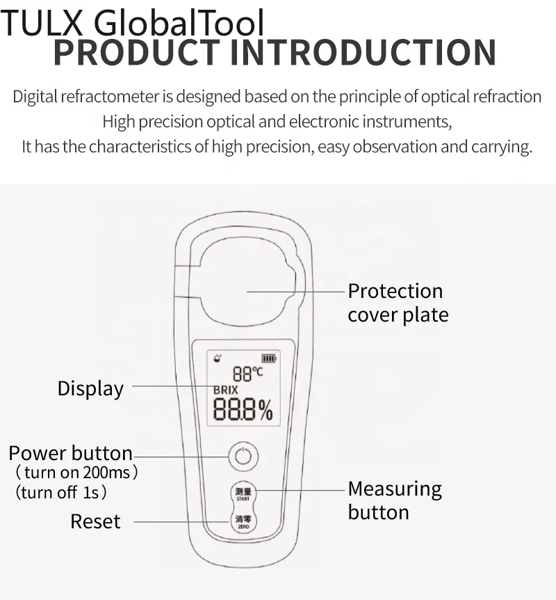 

Высокоточный портативный рефрактометр TULX для измерения индекса преломления и Brix 0-35% (цифровой измеритель сахара)
