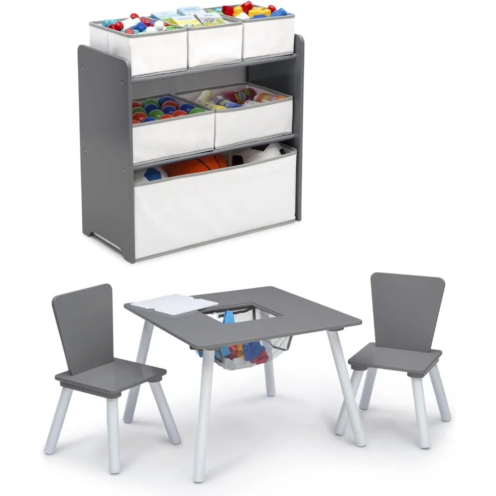

4-Piece Toddler Playroom Set, Grey/White, Children Tables