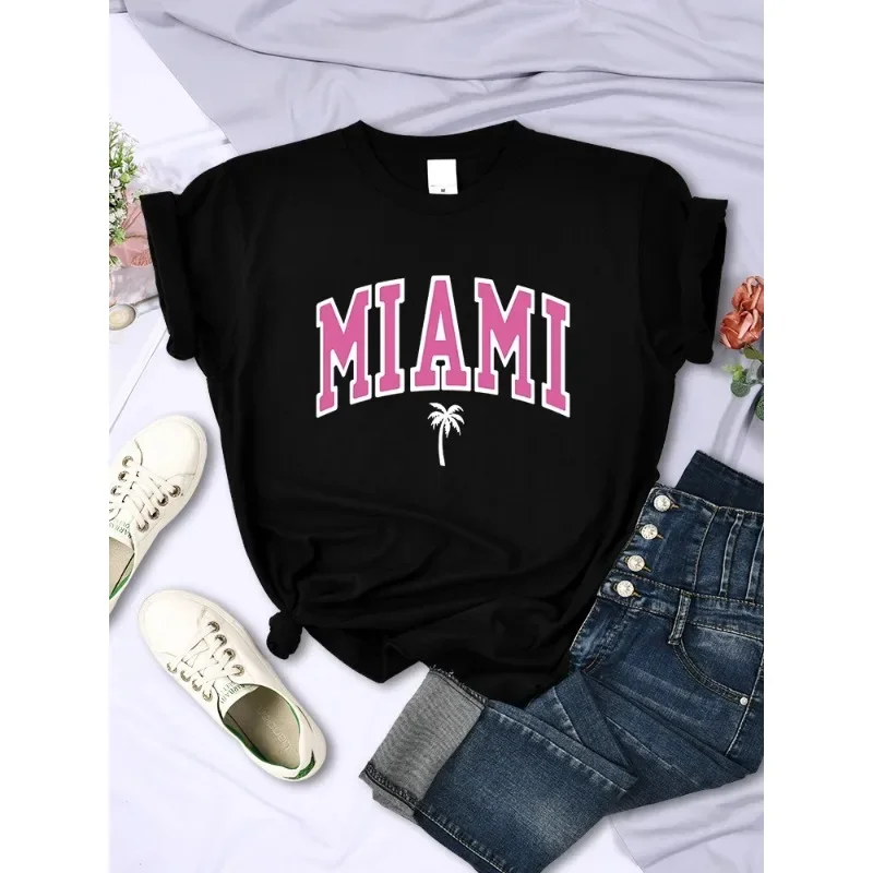 Miami, Florida USA Cotton Beach Street Printed Harajuku T-Shirt Women's Unisex Summer Breathable Soft Comfortable T-Shirt