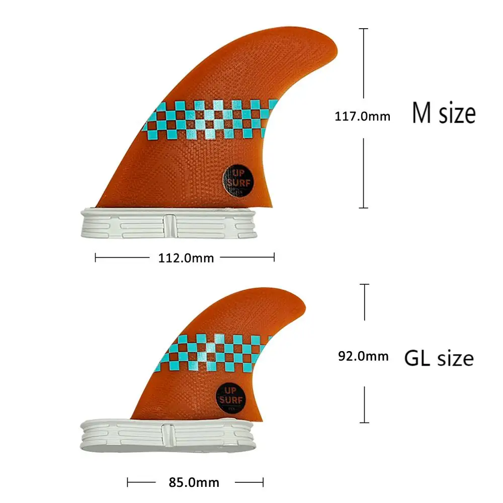 

UPSURF-Short Board Fins Set, FCS 2 M + GL, Quilhas Performance Glass (PG) Surfboard Fins, Stabilizer Plaid Pattern,