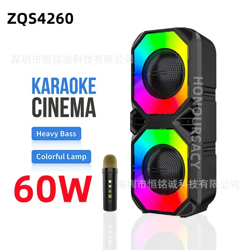 60 Вт двойной 4-дюймовый беспроводной RGB Bluetooth-динамик Открытый кадриль Аудио Караоке Partybox Красочный светодиодный светильник Сабвуфер Саундбар