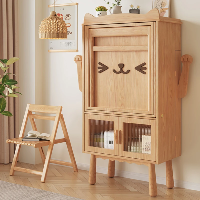 

New Small Apartment Solid Wood Retractable Folding Dining Table Sideboard Cabinet Integrated Lucky Cat Dining Table