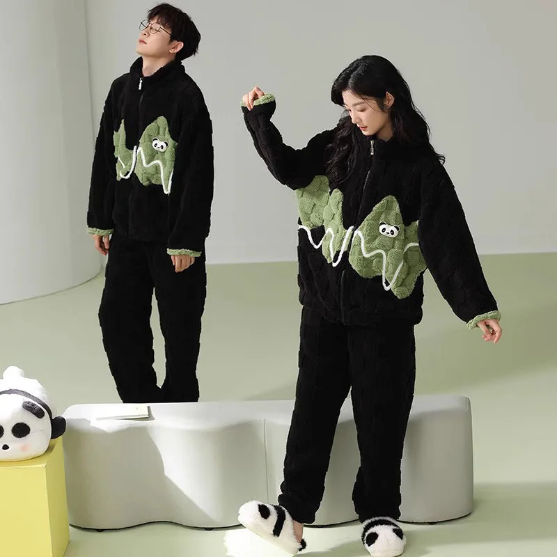 Couples Pajamas Sets Women Men Winter Thicken Pyjamas Sleepwear Cartoon Dinosaur Korean Lovers Homewear Soft Warm Pijama Hoodies