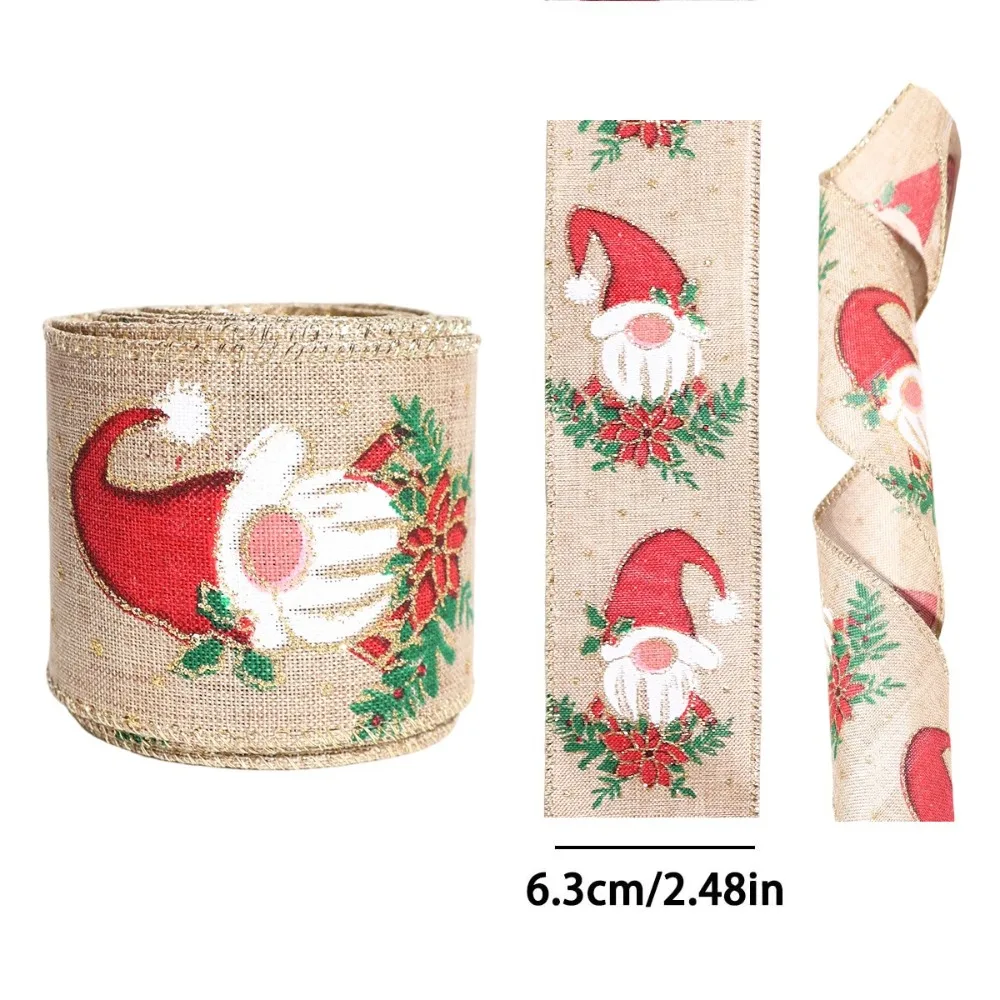 New Year Linen Christmas Ribbon Red Green 5M Roll Linen Ribbon Snowflake Print Wire Edge Ribbon Hair Accessories