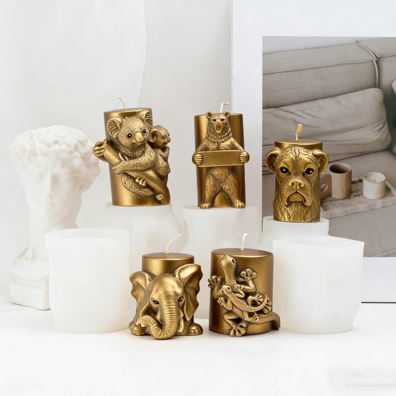 3D Wildtier-Silikonformen für Kerzen Koala/Bär/Elefant Designs Gipsform DIY Niedliche Tier-Heimdekoration Zoo-Party Geschenke für Tierliebhaber