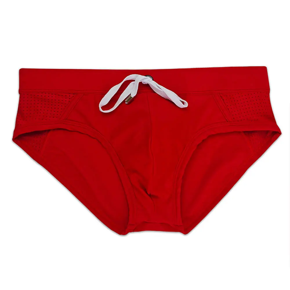 

2026Men's new wide-edge belt swimming trunks mesh splicing breathable swimming trunks foreign trade solid color UXH001