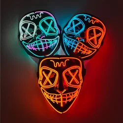 Wireless LED Glowing Mask EL Neon Colorful Luminous Purge Mask Halloween Horror Cosplay Party Mask Carnival Costume Supplies