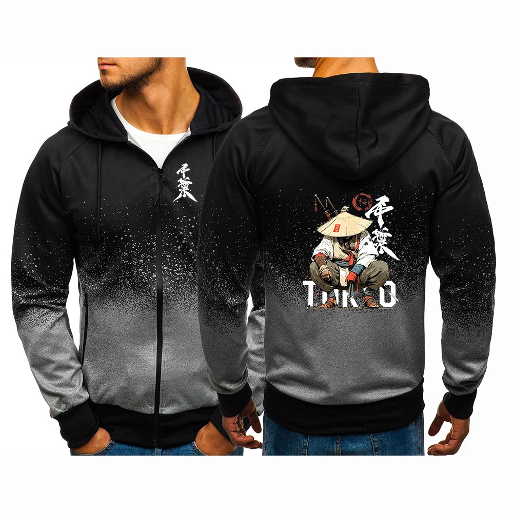 

Anime Samurai Tokyo Warrior The men's gradient coat is suitable for spring and autumn with zippers on the hood hoodies jacket