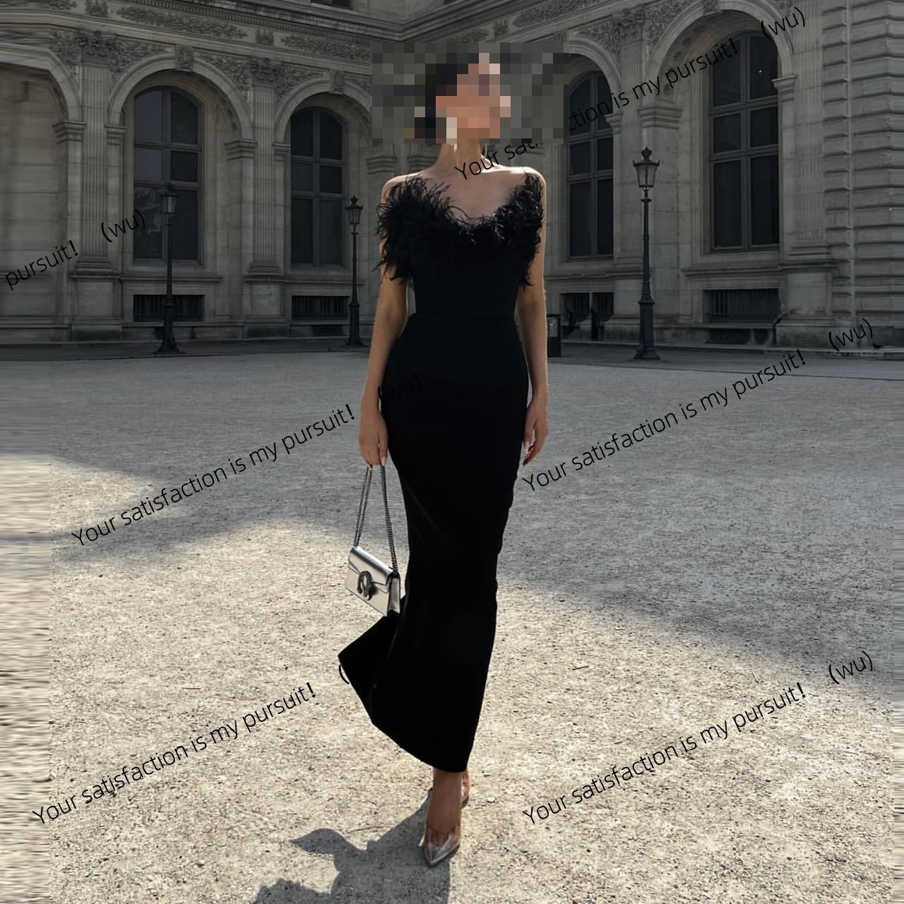 

Высококачественное трендовое нишевое дизайнерское вечернее платье, осенне-зимняя женская одежда, трендовые платья из страусиных волос, бандажное платье для женщин