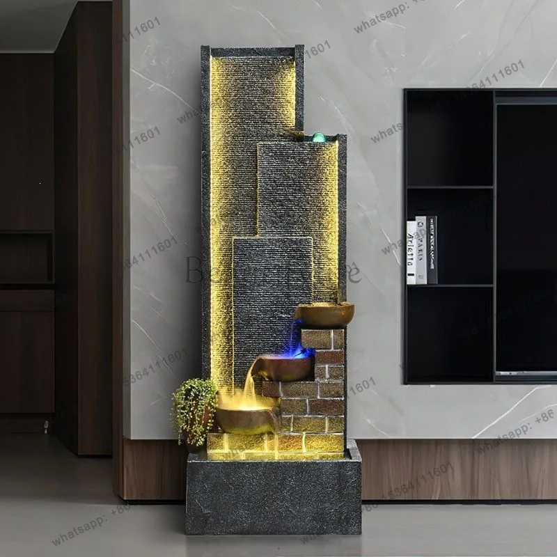 Living room water curtain wall rockery flowing water fountain villa fish pond garden layout screen decoration landscaping