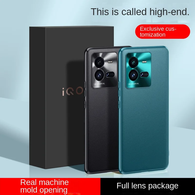 

For VIVO IQOO 10 10 Pro Leather Metal Lens Integrated Air Cushion Anti-Drop Anti-Fingerprint Phone Case