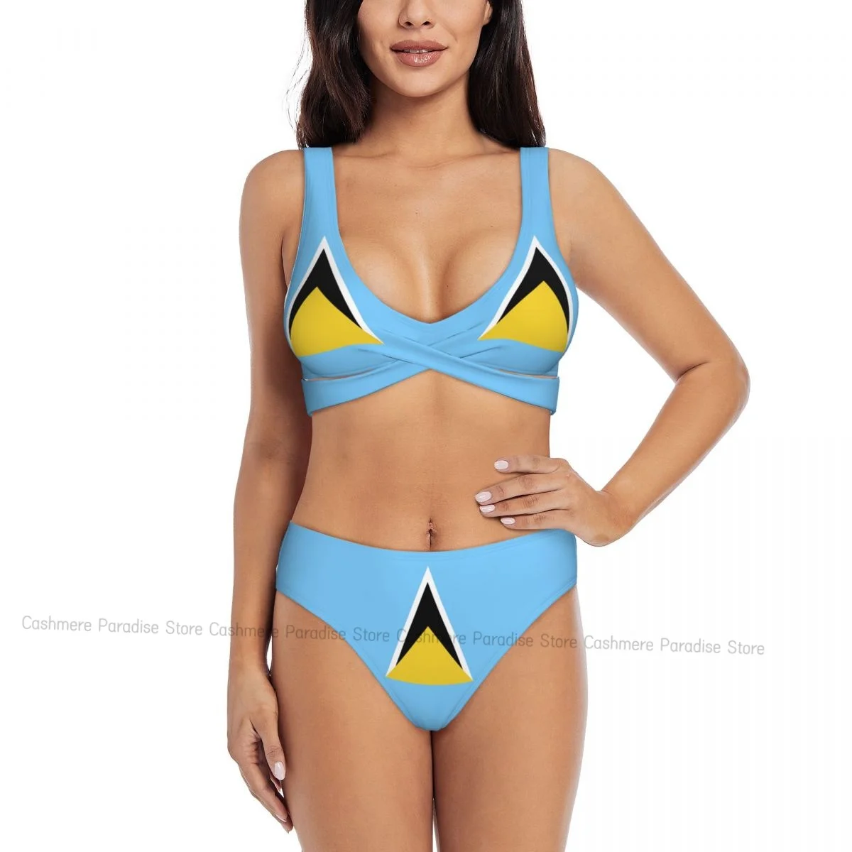 Flag Of Saint Saint Lucia Women Bikini Set Swimsuit Push Up Female Swimwear Bathing Suit