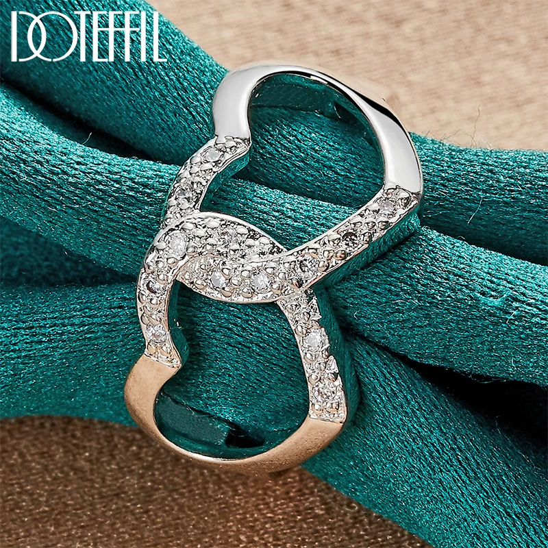 

DOTEFFIL 925 Sterling Silver Double Heart AAA Zircon Ring For Woman Wedding Engagement Charm Party Jewelry