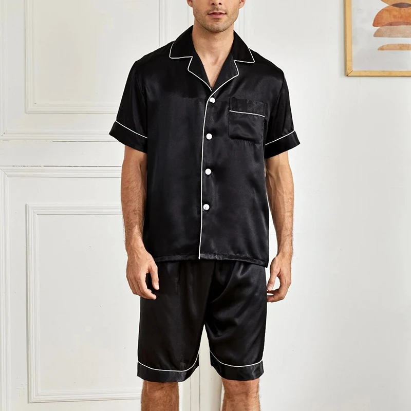 

2 Pcs Men's Cozy Pajama Sets Solid Color Short Sleeve T-Shirts And Elastic Shorts Comfortable Gentle Style Loungewear For Summer