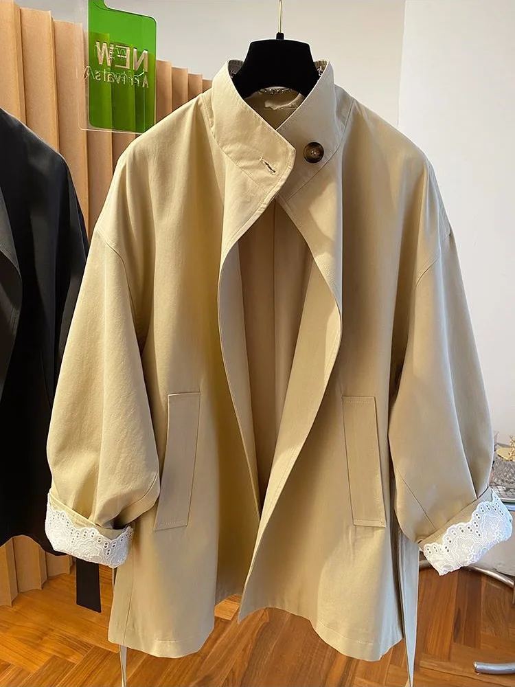 

SuperAen Корейский Тренч с воротником-стойкой, женский средний и длинный весенний плащ 202, новое свободное повседневное высококачественное пальто