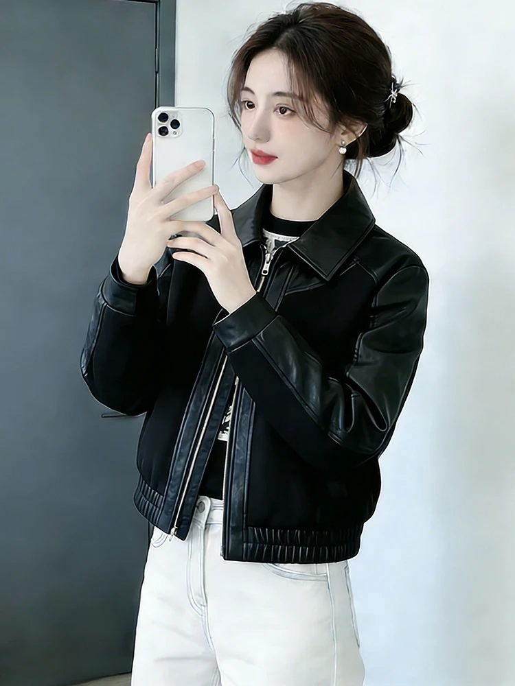 

Casual Sle Long Sve Jaet Women's Spring 2026 New Korean Version Slimming Design Collar Patchwork ort Coat Top