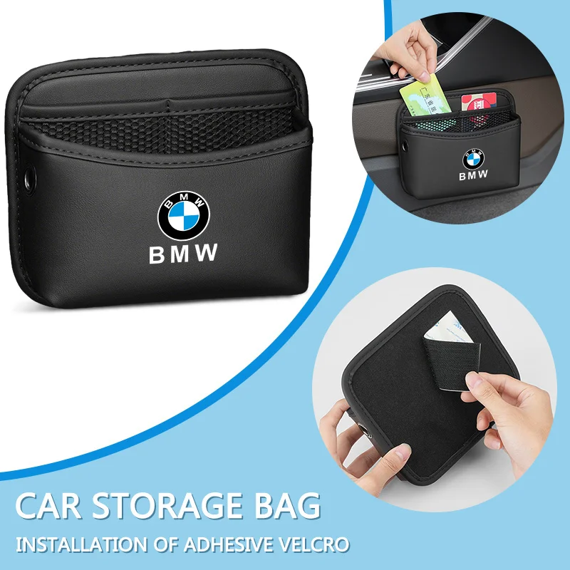 

Car Door Storage Box PU Leather Sticky Organizer Bag For BMW E90 E60 E61 E93 E87 E36 E46 E39 E53 F30 Accessories Car stickers