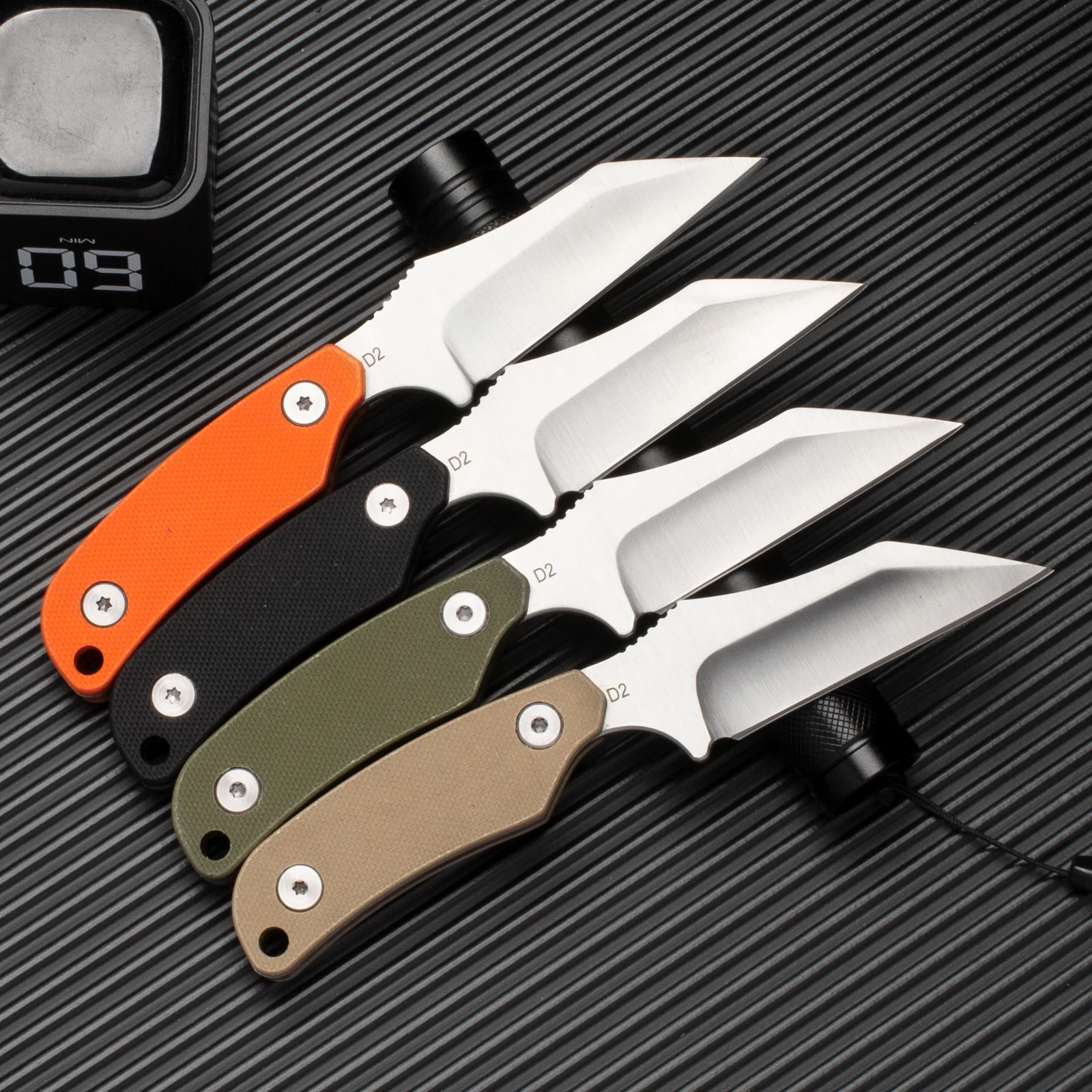 Mini Wharncliffe Neck Knife D2 Steel with Kydex Sheath, Full Tang Tactical Blade for Outdoor Survival, EDC, and Camping