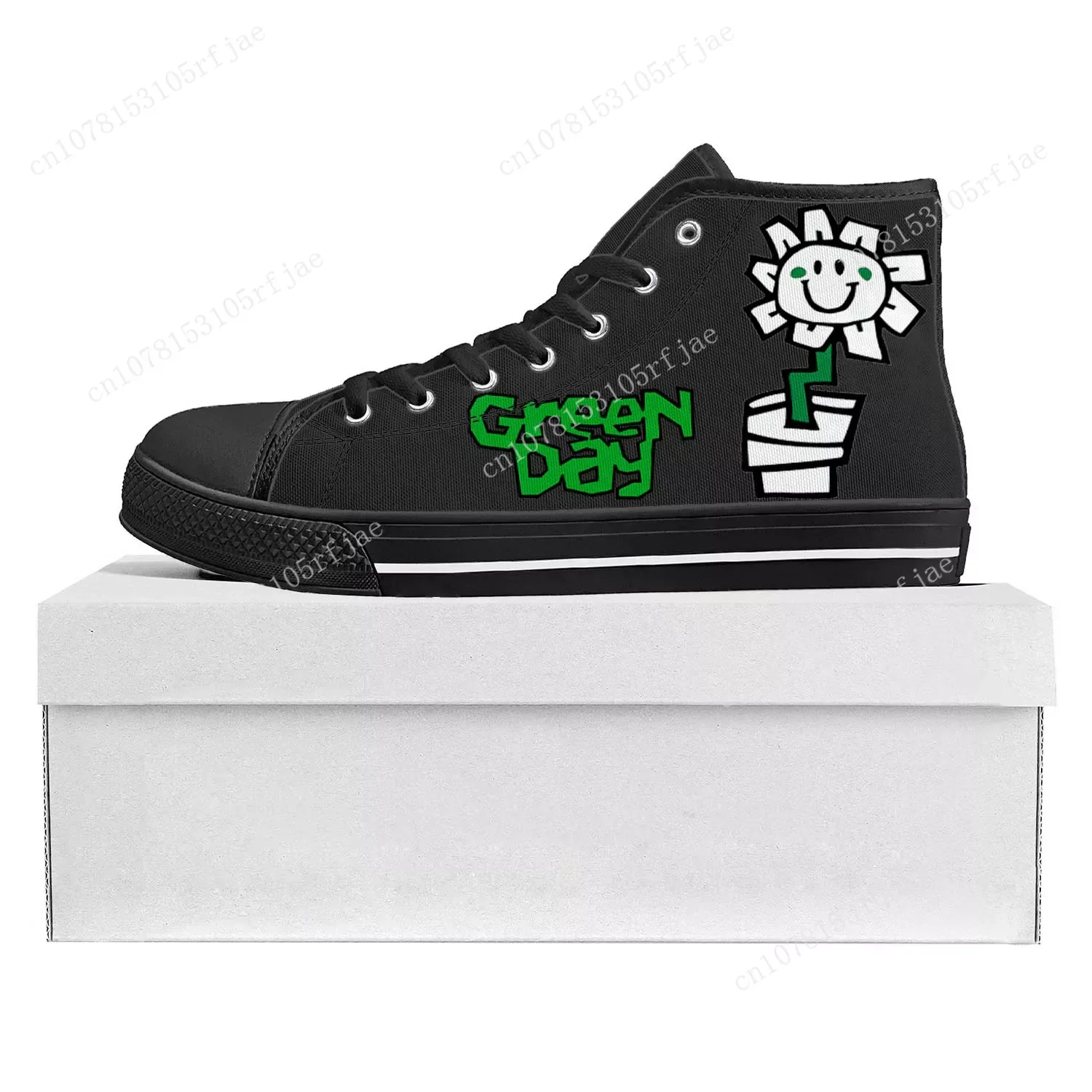 Green Day Pop Rock Band High Top High Quality Sneakers Mens Womens Teenager Canvas Sneaker Casual Couple Shoes Custom Shoe Black