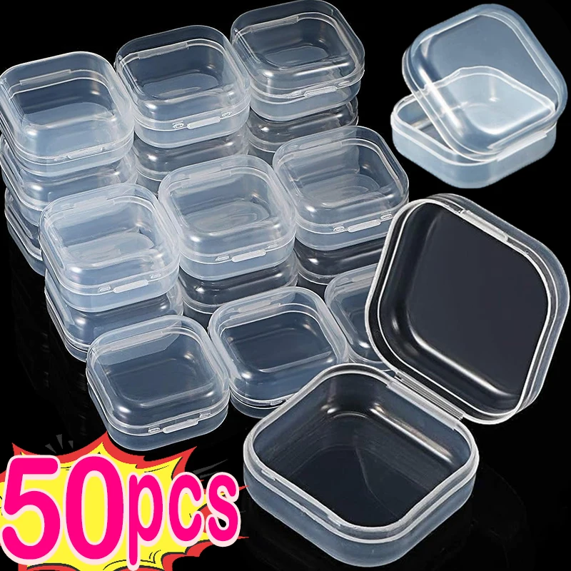 5-50Pcs Small Boxes Square Transparent Plastic Box Jewelry Storage Case Finishing Container Packaging Storage Box For Earrings