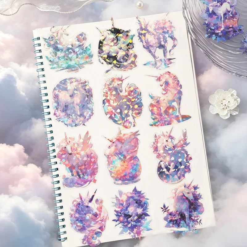 10pcs/lot Dreamy Unicorn Shell Laser Sticker Pack for Journal & Kuka DIY Scene Decor Collage Adhesive Diy Sticker set