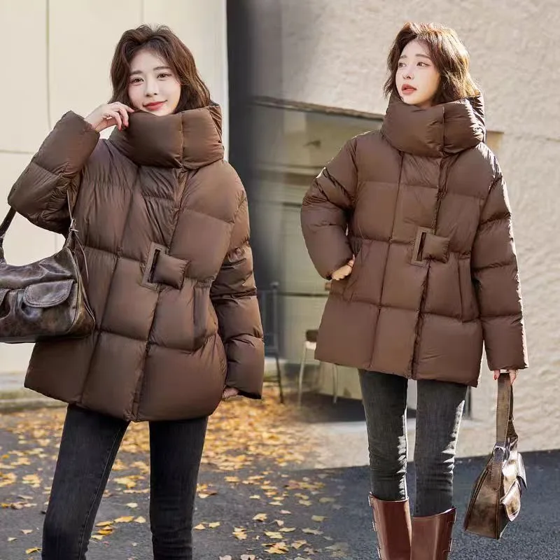 Fashion medium and long down jacket, casual design hooded 90 white duck down jacket, women's new winter models