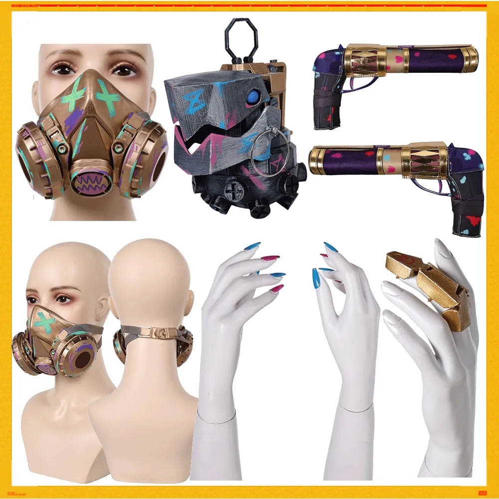 

Adult Women Arcane Jinx Cosplay LoL Gun Shark Weapon Finger Masks Hood Disguise Costume Accessories Halloween Carnival Prop