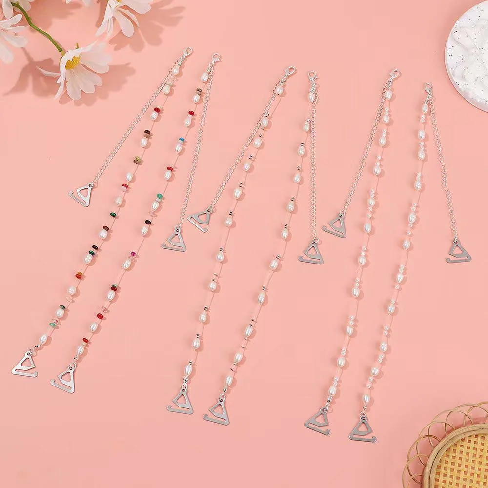 1Pair Elegant Imitation Pearls Invisible Bra Straps Fashion Beaded Adjustable Shoulder Chain With Metal Hooks for Women