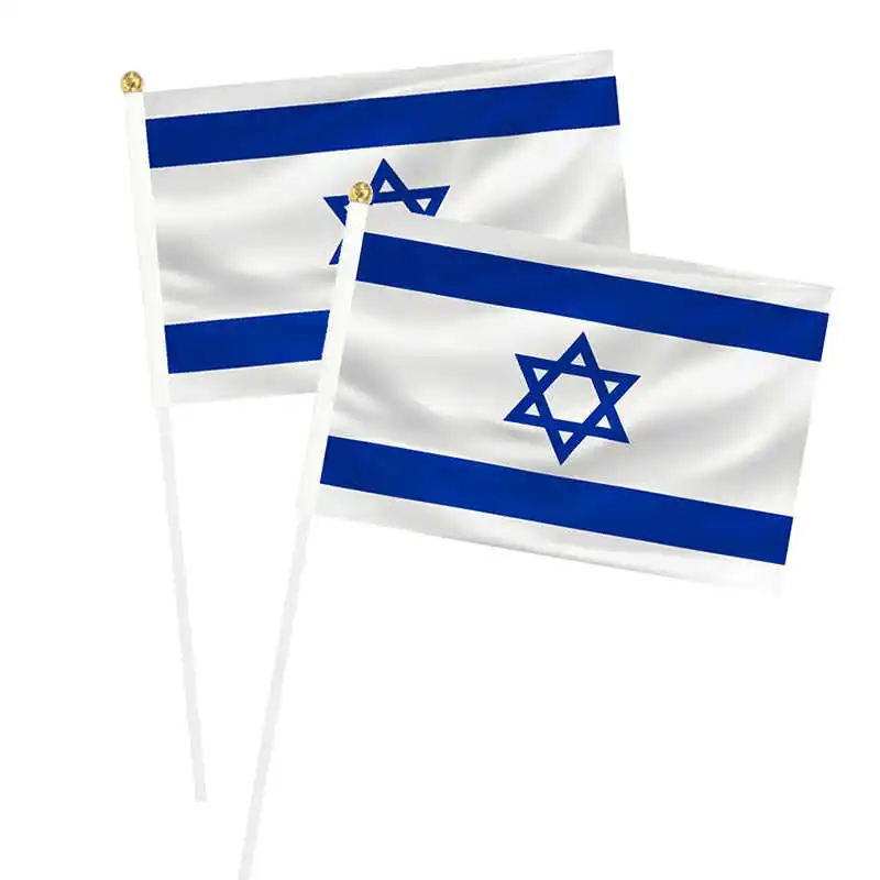 10 Pack Hand Held Israel Flags 14x21cm Polyester Printed Israeli Banners Small Stick Flagpoles For Decoration Celebration Sports