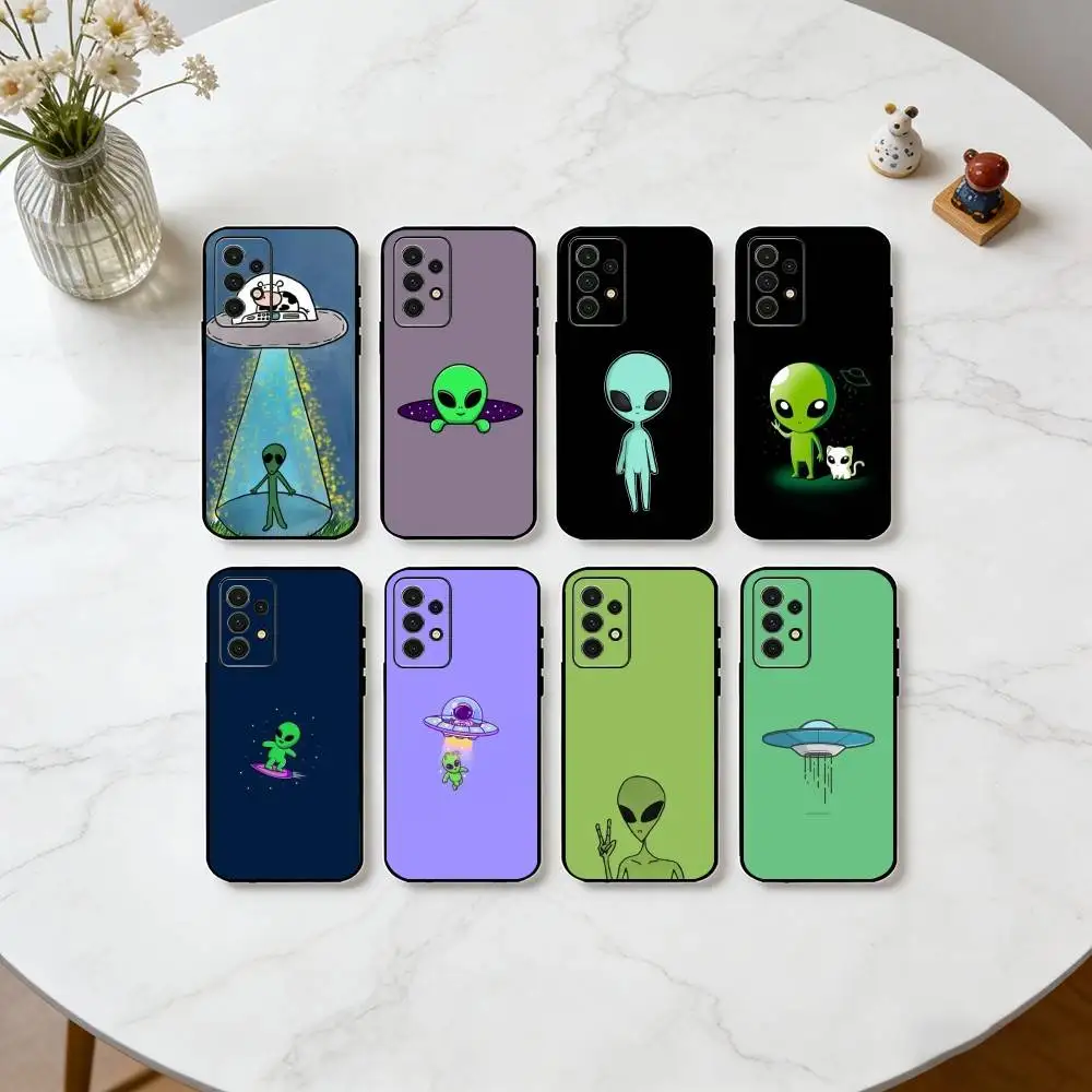 

F-Funny Alien Space UFO Phone Case Black Silicone Soft For Samsung S25,S24,S21,S22,S23,S30,Ultra,S20,Plus,Fe,Lite