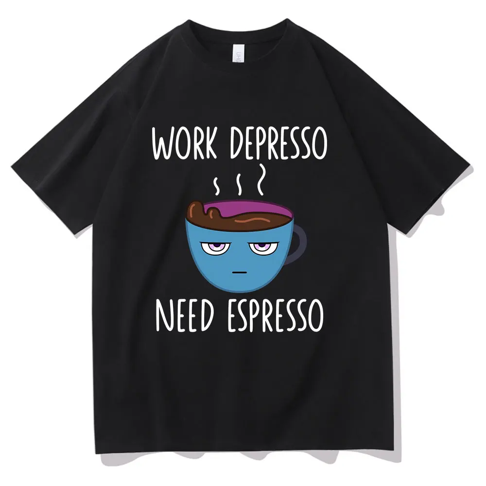 

Game Palworld Work Depresso Need Espresso Funny Meme Print Tshirt Men Women Cartoon Casual Otaku T-shirt Men's Casual T Shirts