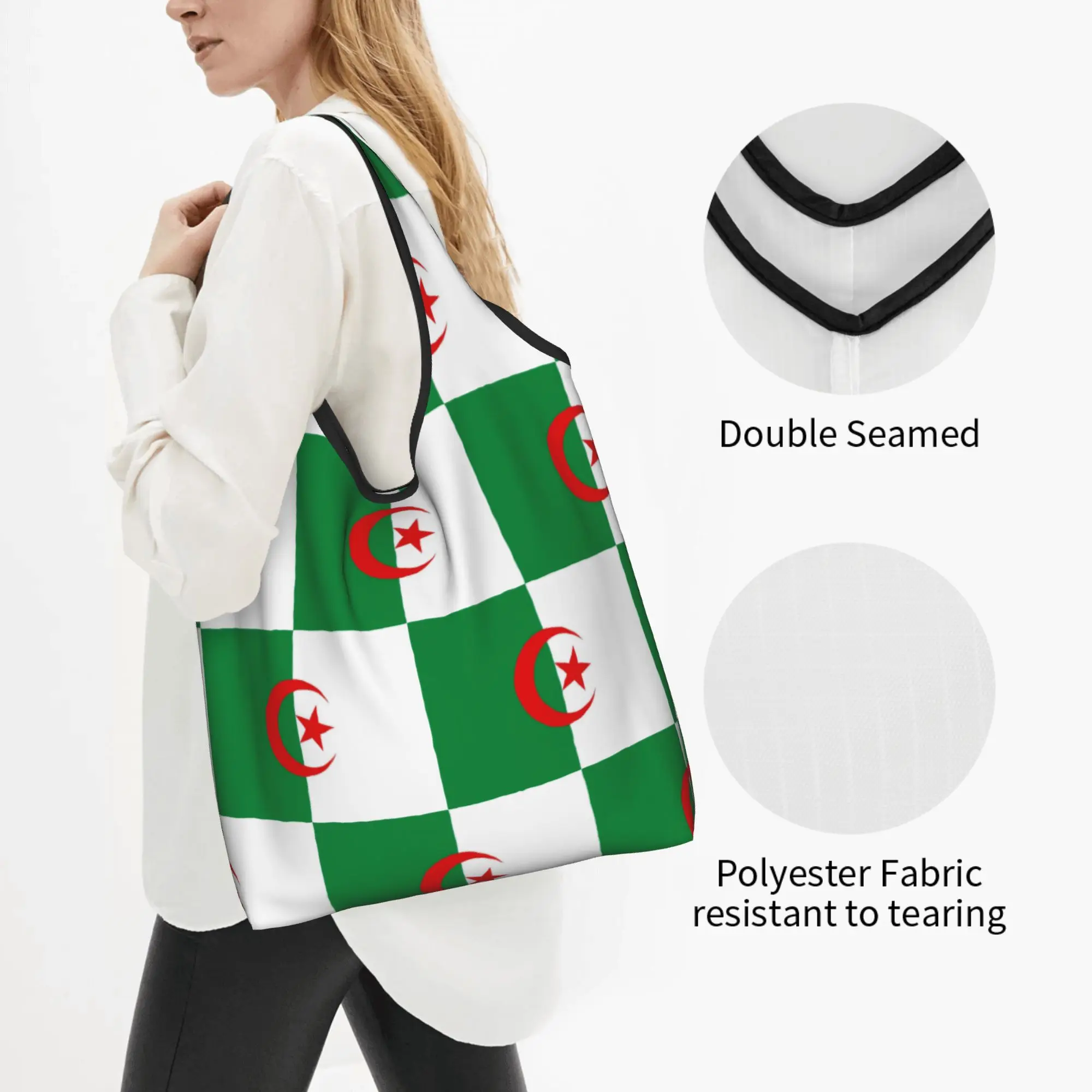 Algeria Flag Algerian Proud Patriotic  Groceries Tote Shopping Bags Women Kawaii  Shoulder Shopper Bags Big Capacity Handbag