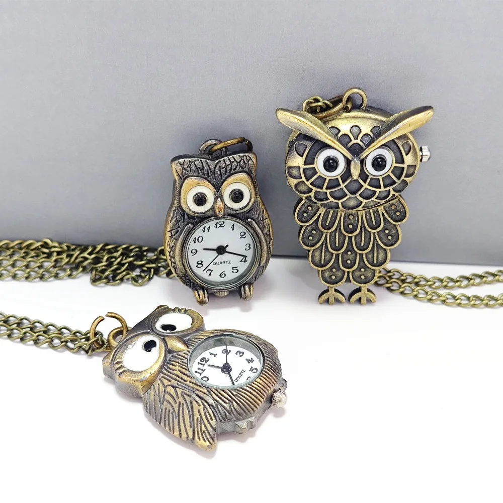 Fashionable Alloy Owl Pocket Watch Antique Bronze Color Quartz Mini Pocket Watch Vintage Pocket Watch Gift
