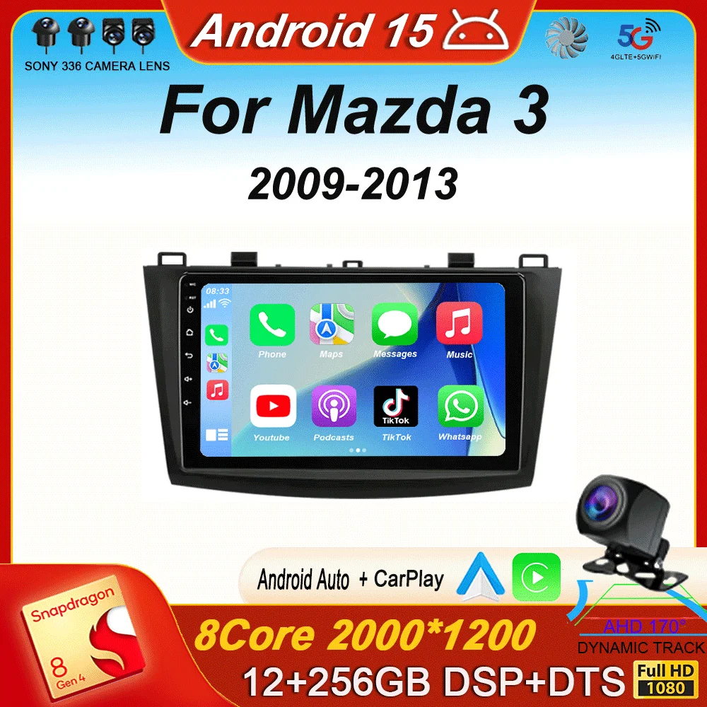 For Mazda 3 2009-2013 Video Player Car Radio Multimedia Stereo Navigation Carplay Speakers Head Android 15 Unit Audio GPS 2 Din