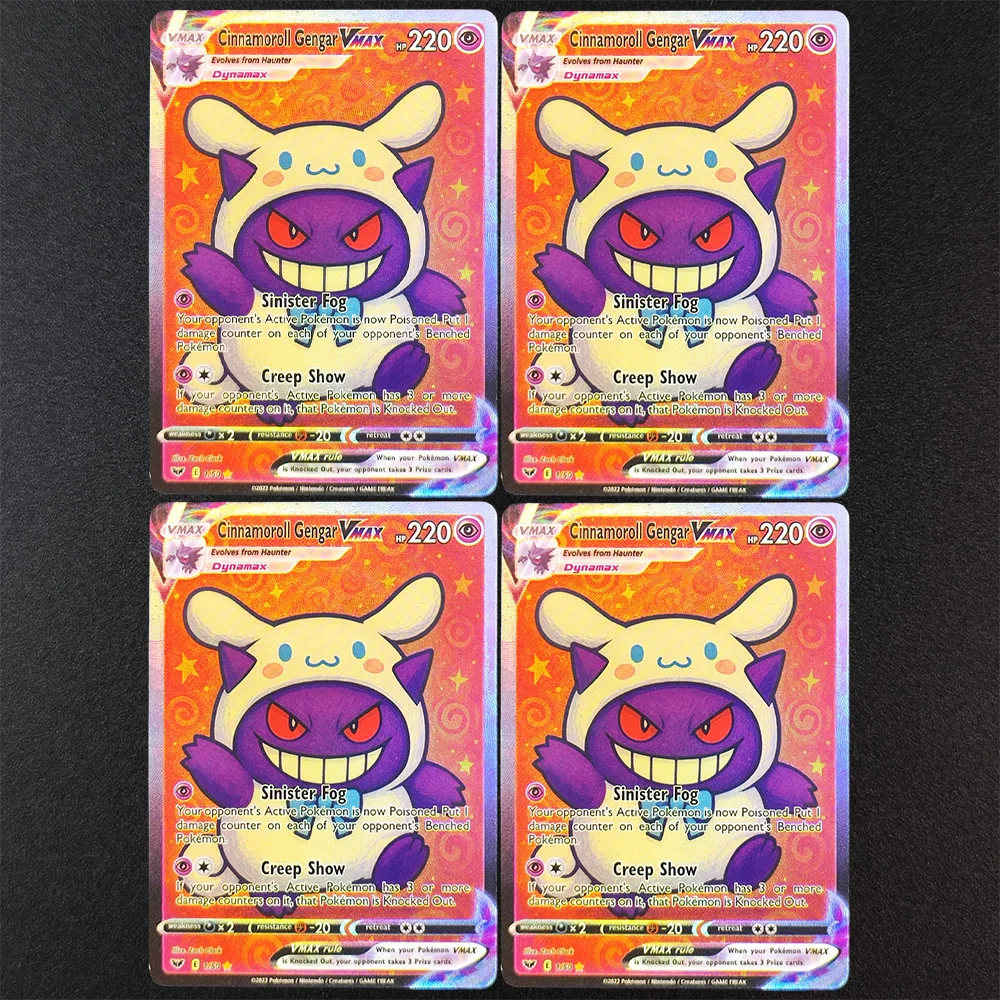 

4Pcs Proxy 2022 Pokemon EN Card Cinnamoroll Gengar Vmax 1-50 SAR Super Rare Collectibles Card Single Classic Anime Cards Toys