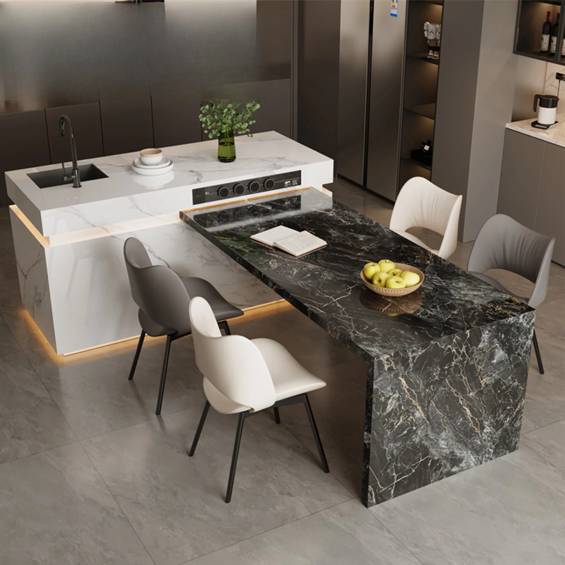 

Slate telescopic island, rotating and stretching, folding multi-functional island