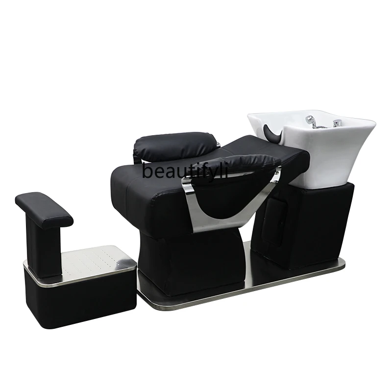 Hair Salon Shampoo Chair Hair Saloon Dedicated Ceramic Large Basin Flushing Bed Stainless Steel Punch Bed