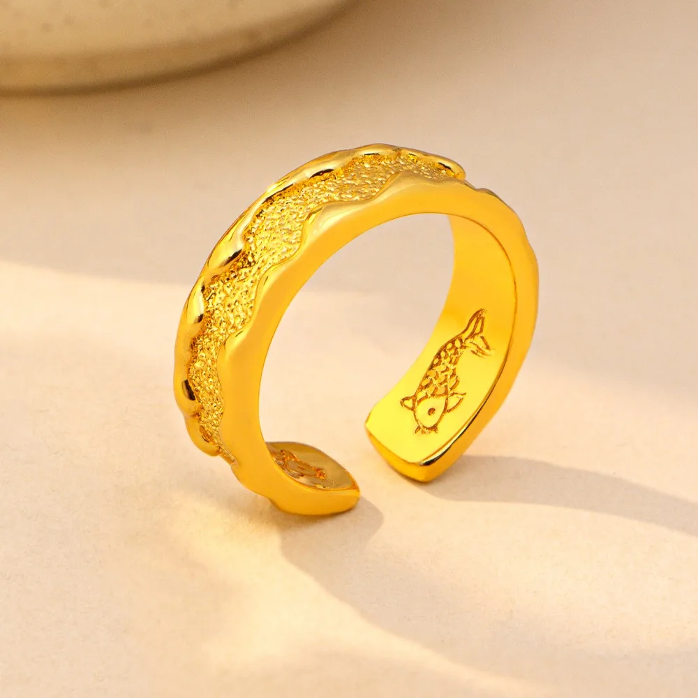Koi hammer lava ring women retro simple opening adjustment ring9999gold