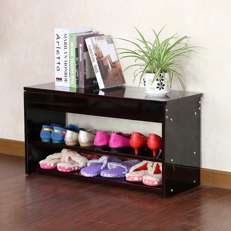 Nordic Minimalist shoe changing stool, all solid wood storage, tipping bucket cabinet, integrated frame, log entrance hall
