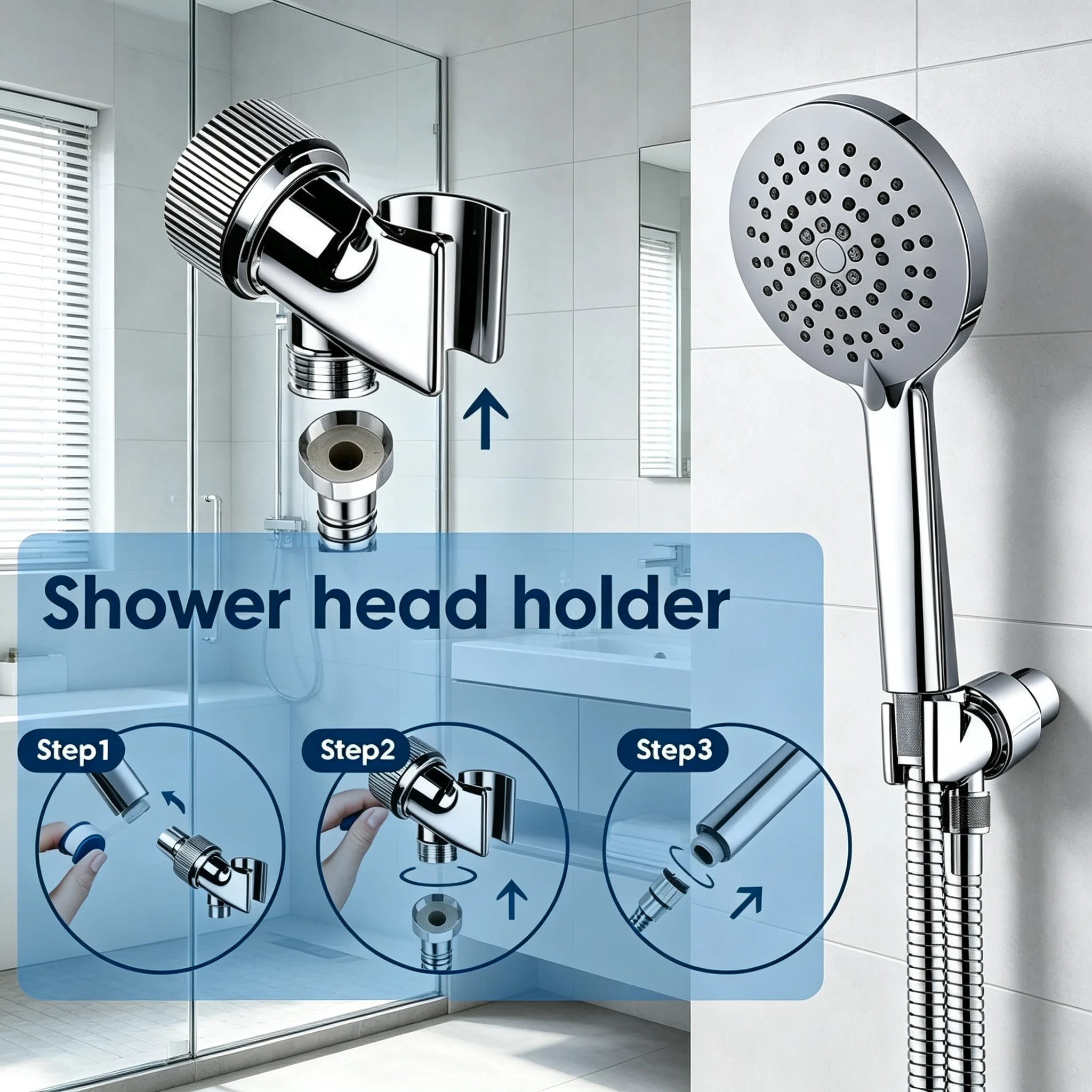 High‑Load‑Bearing ABS Shower Head Bracket Adjustable Rotating Connection Shower Arm Base Durable Bathroom Shower Rack Accessory