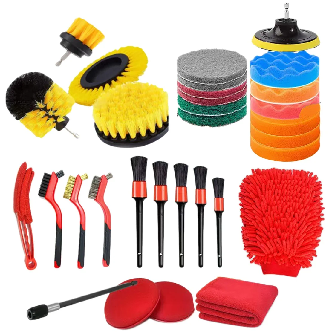 

31Piece Car Drill Brush Attachments Set, Scrub Pads & Sponge, Buffing Pads, Power Scrubber Brush Car Polishing Pad