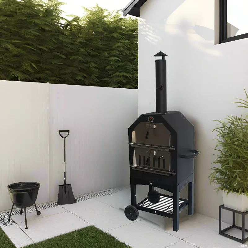 American Thickened Charcoal Grill, Multifunctional BBQ & Pizza Oven for Outdoor Camping